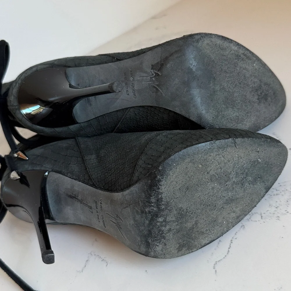 Giuseppe Zanotti Snakeskin Ankle Boots Grey Suede Stiletto Heel Lace Back 37